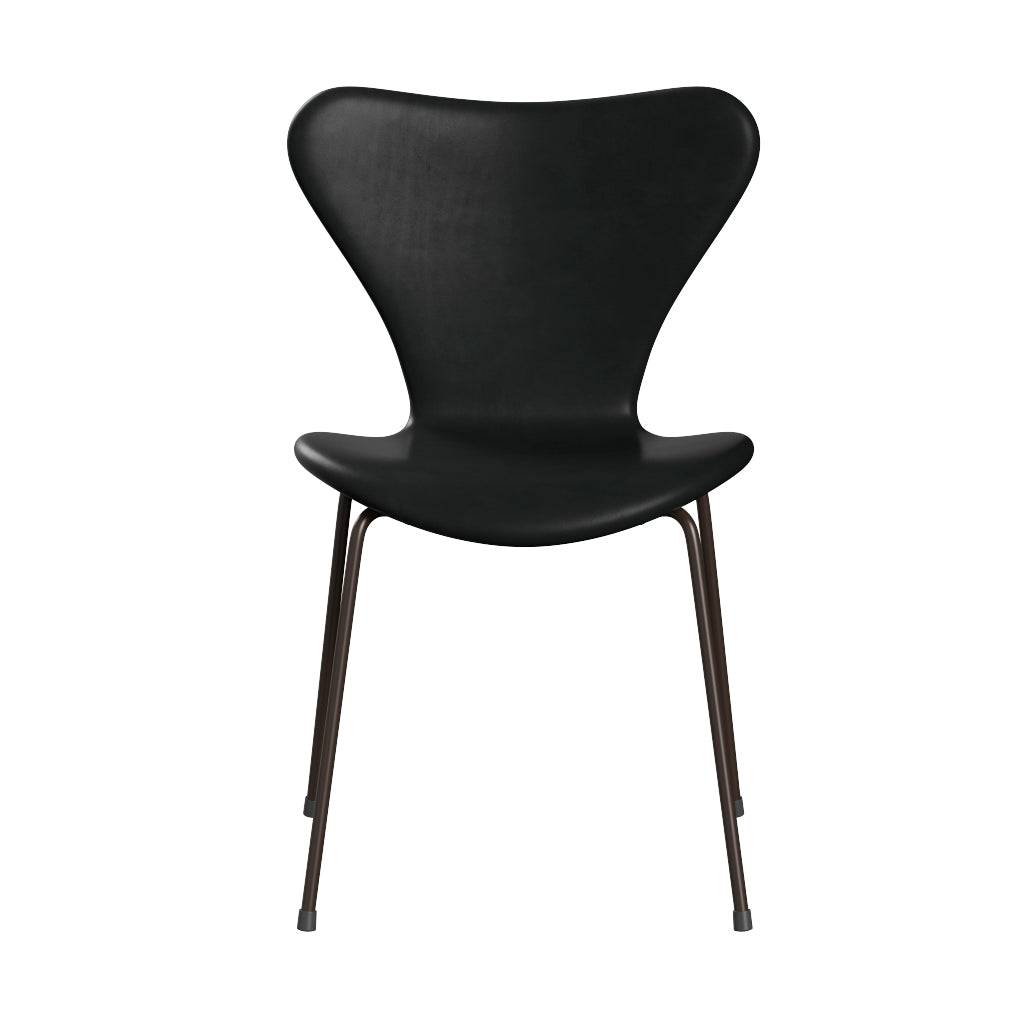 Fritz Hansen - 3107 stol, fuldpolstret i Grace læder Sort læder - Brown Bronze stel - Jacobsen Plus