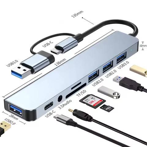 iDsonix USB-C Hub Multi Adapter 10 in 1 Docking Station 5Gbps 4K/30Hz HDMI VGA USB 3.0 SD TF 3.5mm Audio Jack Ethernet Hub