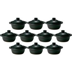 Set of 10 Bagna Cauda Fondue 3 Pot Black x x No. Pot-au-feu [15.7 13.5 10cm] [Earthen Pot] svart