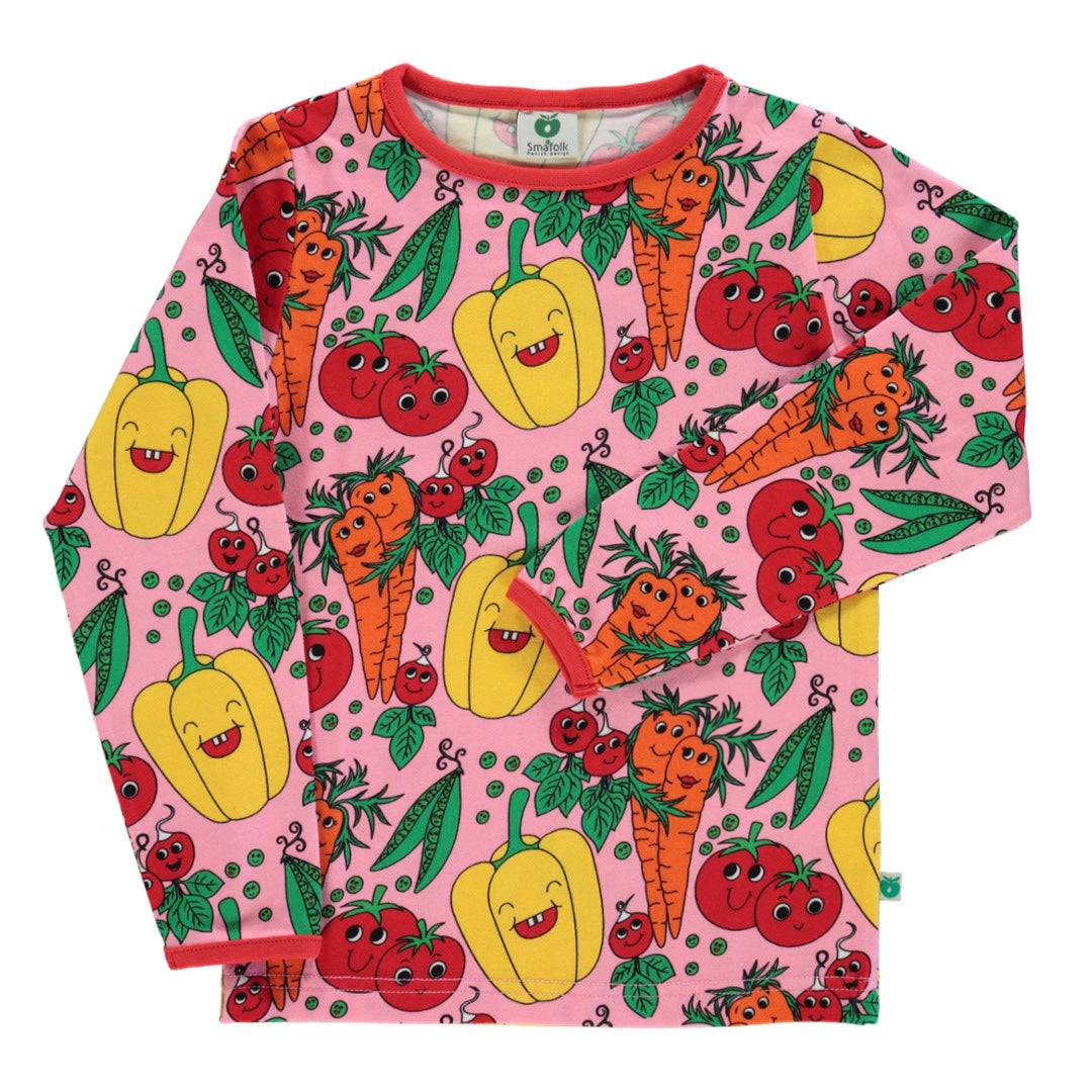 Langærmet bluse med grøntsager - Sea Pink / 11-12