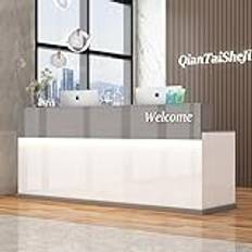 Reception Desk with Counter, Front Desk Reception Counter, Receptionist Desk with Lockable Drawers ＆ Cabinets ＆ LED Light Strip,07,100x60x100cm