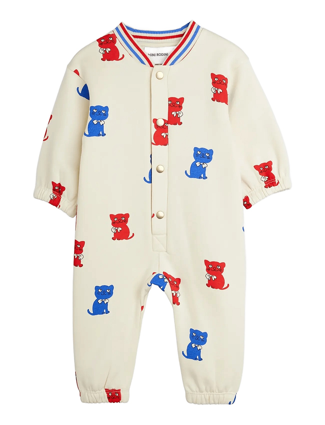 MINI RODINI Kittens Aop Baby Onesie | Cream | 56/62