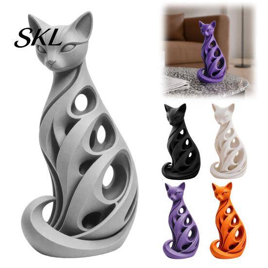 Elegant Heminredning för B&B 3D-printad Spiral Kattfigur, Ihålig Modern Abstrakt Skulptur Minimalistisk Konststudio Skrivbordshylla, Kontorsdekor, ora
