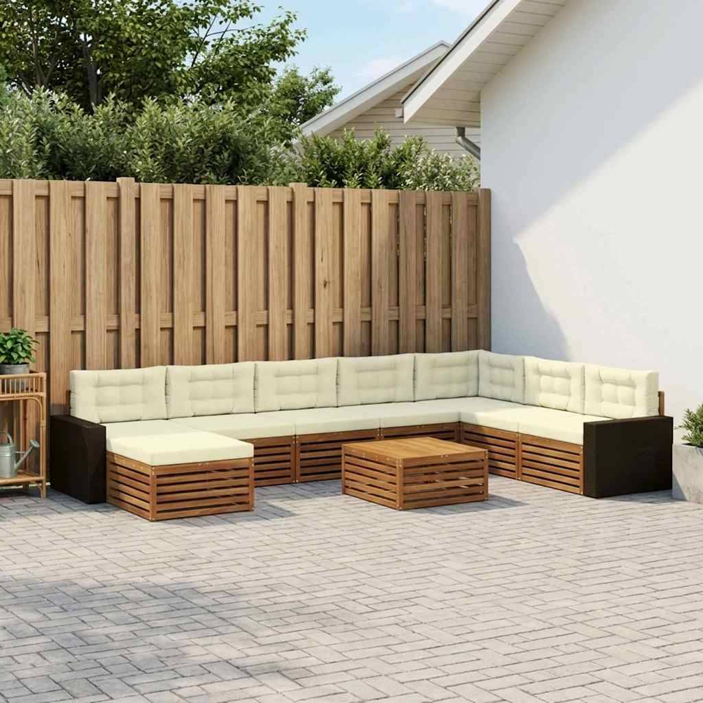 vidaXL Udendørs sofagruppe 9 pcs Naturlig og Fløde Massivt Akacietræ