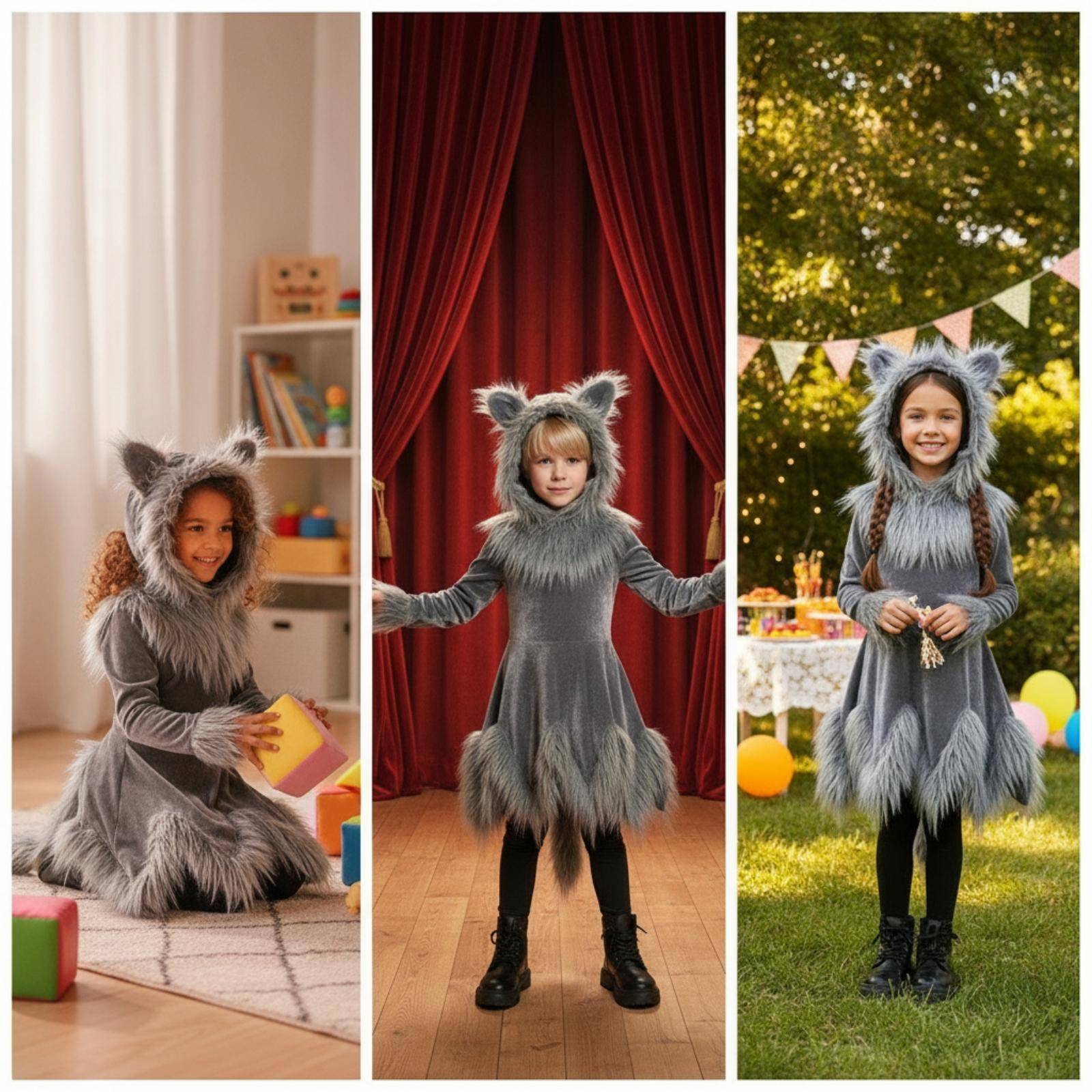 Vargdräkt med huva Halloweenklänning Grå för Cosplay cm