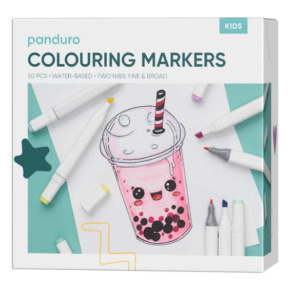 Vandbaserede og farverige markers med to spidser i en stor pakke med 50 stk.!.