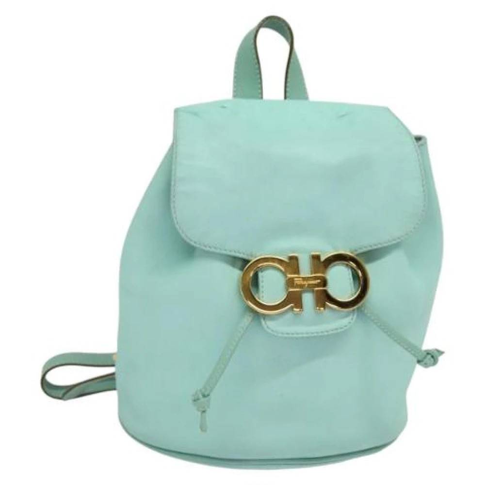 Salvatore Ferragamo Pre-owned Pre-owned Leather Backpack - Vintage - Dame - Blå - ONE SIZE - Uld