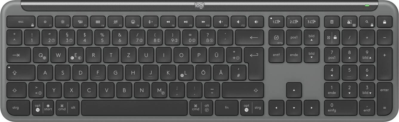 Logitech K950 Signature Slim tastatur Kontor RF trådløs + Bluetooth QWERTZ Tysk Grafit