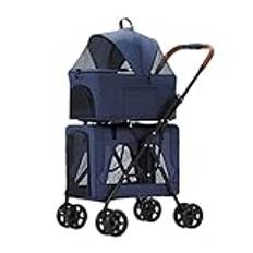 Cat Dog Strollers for 2 Dogs/Cats, Double Pet Stroller Dog Pram Breathable Travel Carrier Detachable Cage Foldable Double-layer Cat Trolley Pushchair for Twin or Multiple