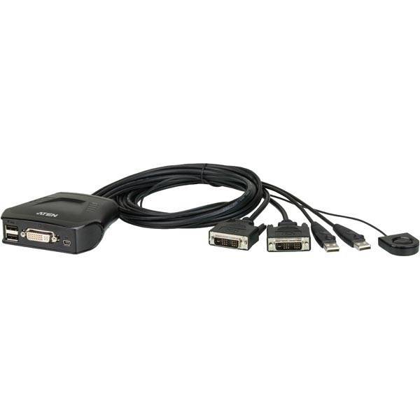 ATEN KVM-switch, 1 konsol styr 2 datorer, DVI-D/USB, med kablar, 0,9m