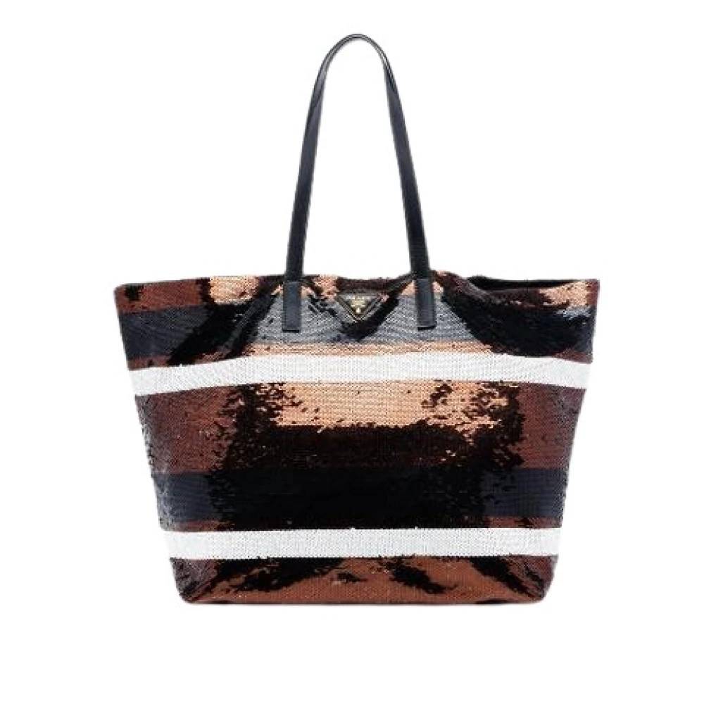 Prada Vintage Pre-owned Sequined Satin Tote - Vintage - Dame - Brun - ONE SIZE - Satin