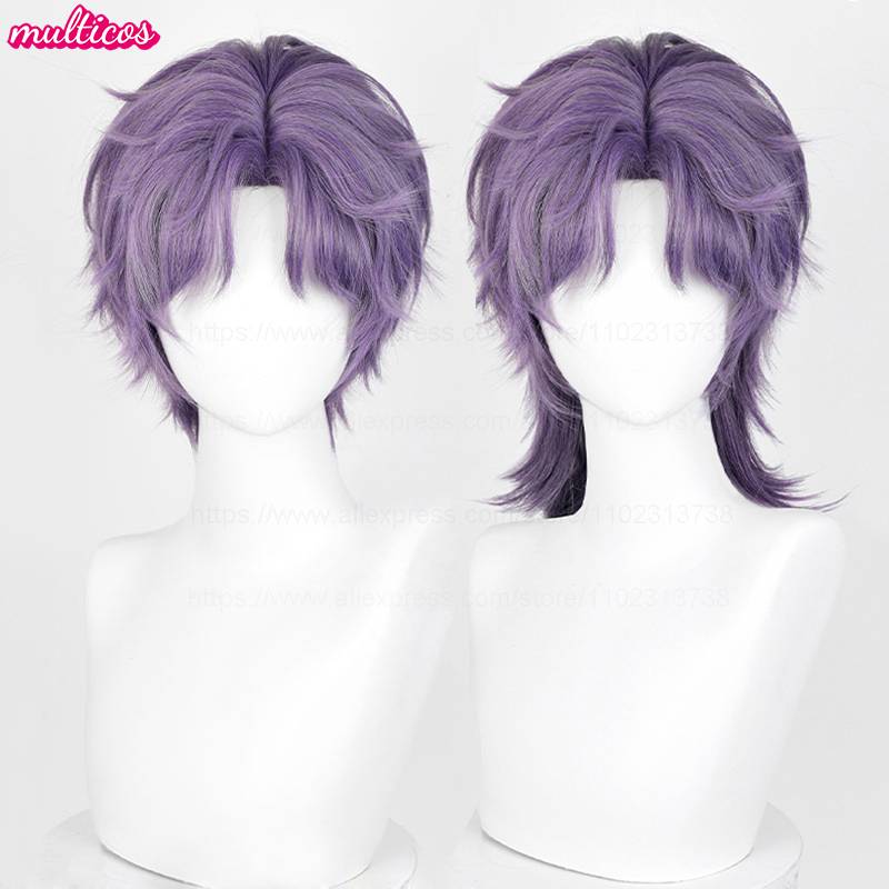 Love And Deepspace Rafayel Cosplay Wig Shor Mixed Purple Heat Resistant Synthetic Hair Halloween Party Anime Wigs + Wig Cap