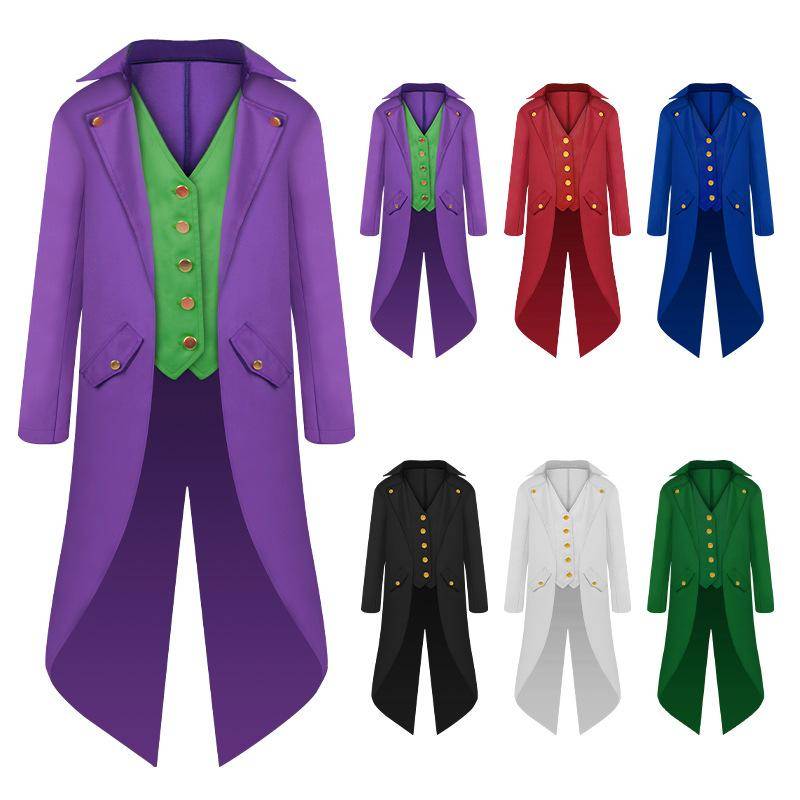 Film Super Skurk Kostym Förklädnad Joker Cosplay Steampunk Gotisk Medeltida Frackjacka Väst Kostym Vuxen Barn Män Hallow cm