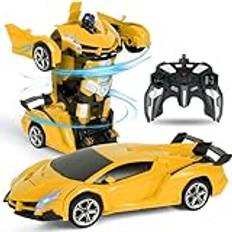 HOTUT Fjärrstyrd bil, 1:18 Transformerande leksaker fjärrkontroll omvandla bil, 2-i-1 Transform robotleksak med 2,4 GHz fjärrkontroll, present för pojkar och flickor från 6+ år
