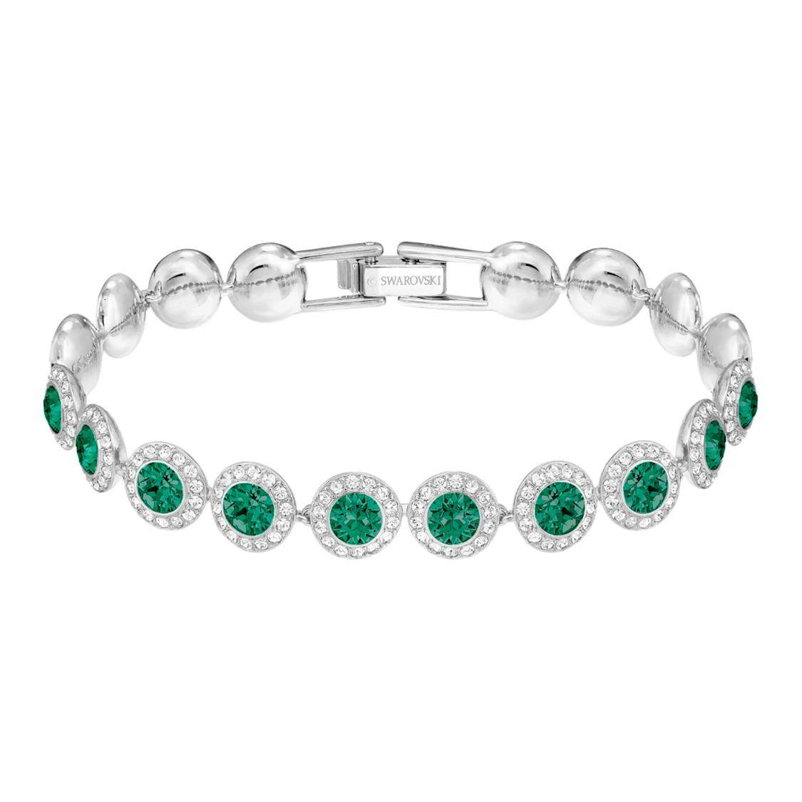 Swarovski Angelic 925 Sterling Silver, Syntetisk Cubic Zirconia Strass, Pärlarmband Dam grön