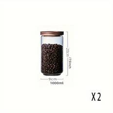 TEMU 2pcs Glass Storage Jars With Acacia Wood Lids - Coffee, , Snacks & Spices | Food-grade, Transparent, Reusable Round Containers With Seal, Jars For Storage