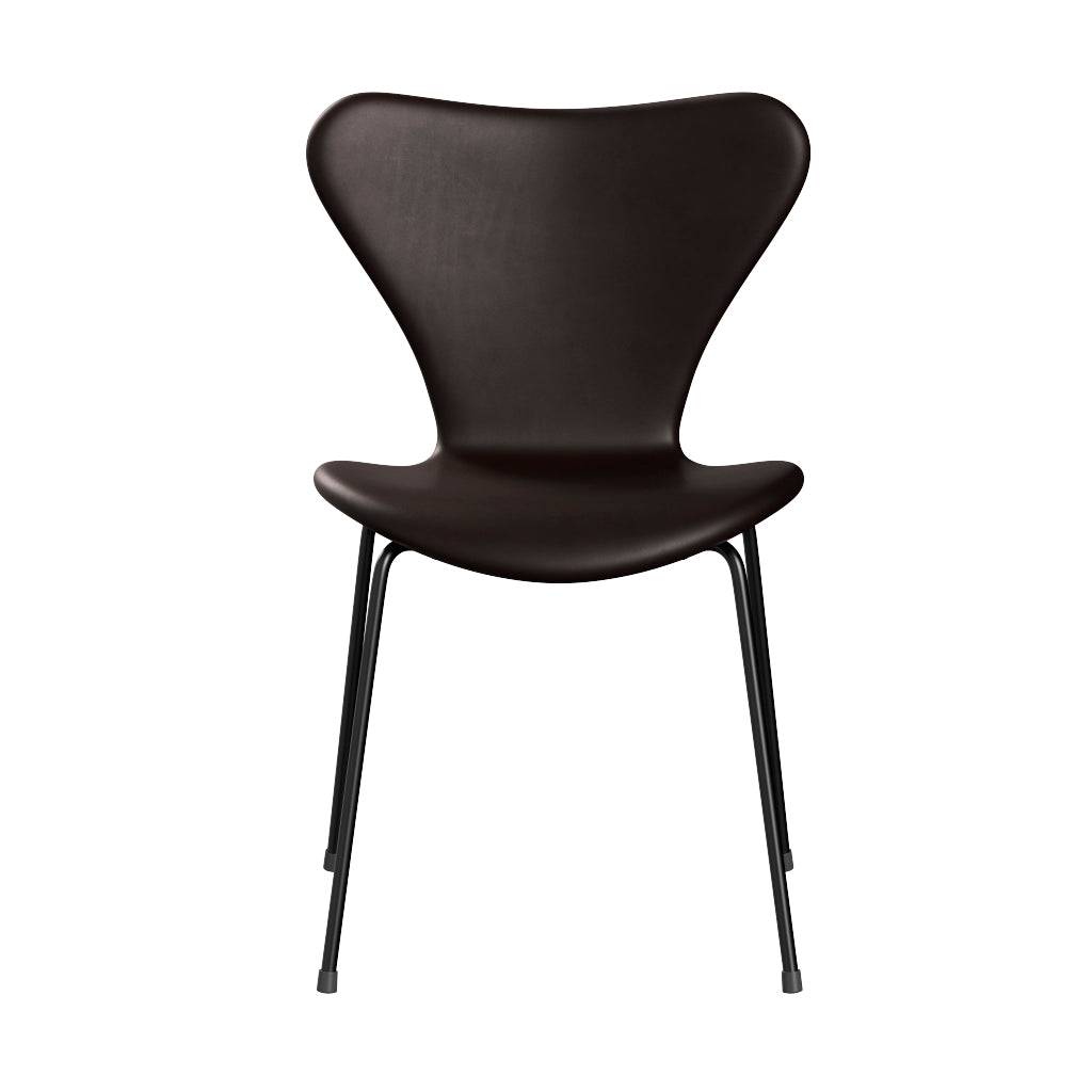 Fritz Hansen - 3107 stol, fuldpolstret i Grace læder Mørk brun læder - Sort stel - Jacobsen Plus