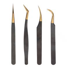 4pcs Eyelashes Extension Tweezer Curved Straighted Tip Stainless Steel False Eyelashes Applicator
