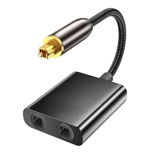 Toslink Optisk splitter 1 till 2 utgångar - Optisk digital ljudadapter - Stöd för 5.1/7.1 surroundljud - För TV, DVD, soundbar, A/V-mottagare, kabel 0,15 m - Gyllene kontakt och
