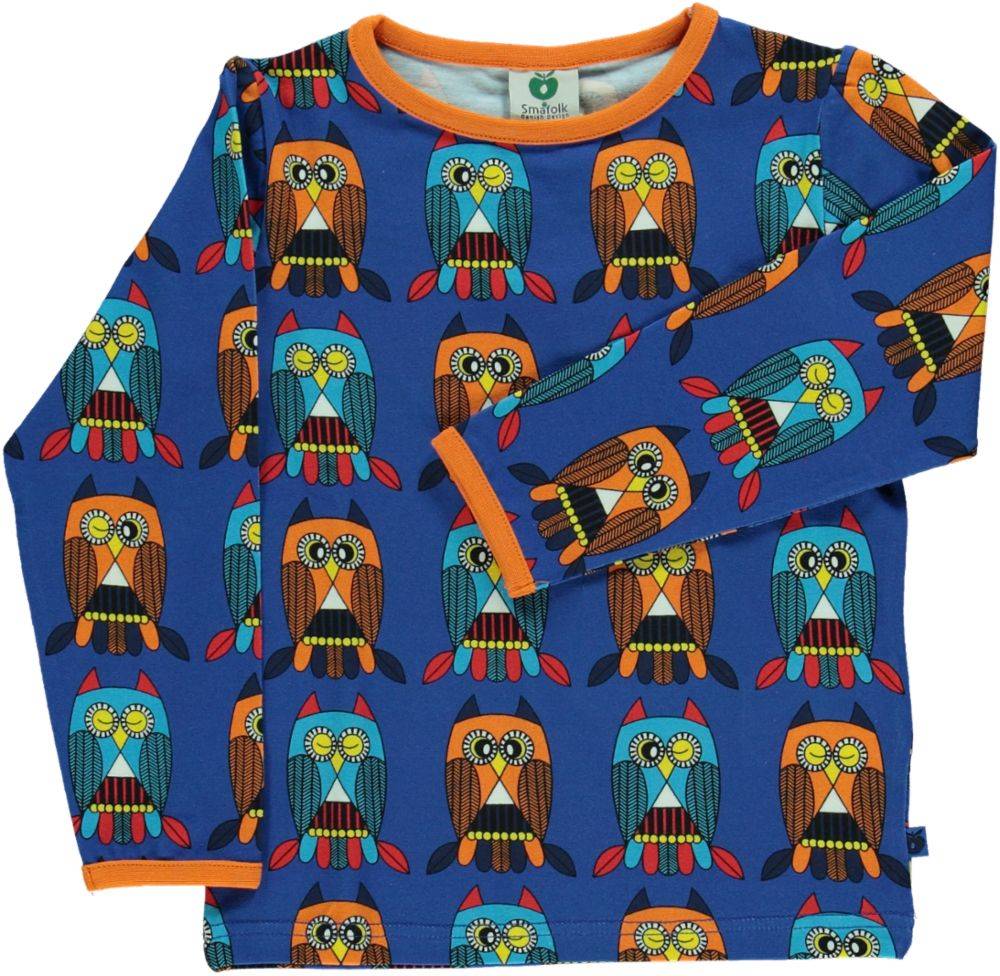Langærmet bluse med ugler - Blue / 5-6