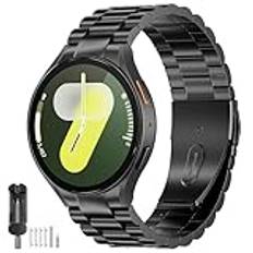 SUNDAREE No Gap Armband Kompatibel med Samsung Galaxy Watch 7 44MM 40MM/Watch 6 Classic 47MM/Watch 5 Pro,Män Dam Rostfritt Stål Metall Klockband för Watch 7/FE/6/5/4 46MM 43MM 42MM 45MM,Svart