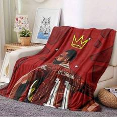 1 Piece Liverpool Pharaoh Salah Red Jersey Printed Flannel Blanket - Suitable For Home, Office, Car And Camping, Soft, Comfortable, Warm, Multi-Season - Multicolor - 150*200,130*150,75*100