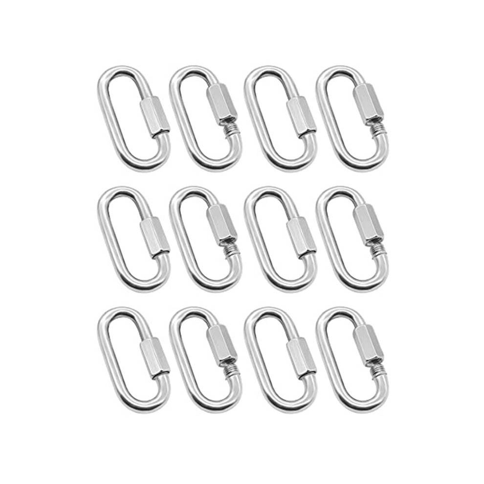 12 Pack Quick Link 5/32 Inch Heavy Duty Carabiner D Shape Chain for Camping Hiking Outdoor Equipment Locking