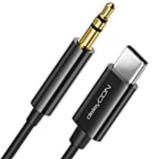 deleyCON 2m USB-C till 3,5 mm Jack Kabel AUX Jack Kabel Ljudkabel Kompatibel med Apple Samsung Google Huawei Xiaomi Smartphone Mobiltelefon Surfplatta Bil Hörlursuttag - Svart
