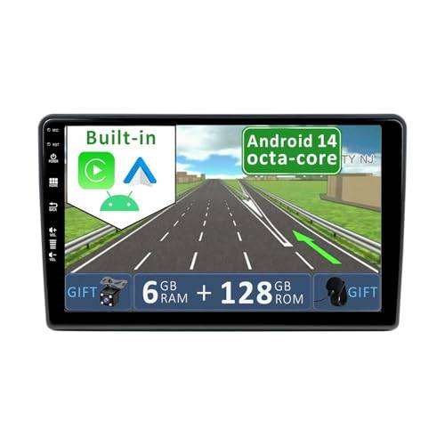 YUNTX [6GB+128GB] Android 14 2 Din bilstereo för FIAT Ducato/Peugeot Boxer/Citroen Jumper-[Stödja CarPlay/Android Auto/DSP/GPS]-IPS 9tums Pekskärm-CAM+MIC-DAB/Ratt kontroll/Bluetooth 5.0