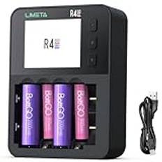 LIMETA Intelligent batteriladdare för AA/AAA-batterier, 6 slots, LCD-skärm, snabbladdare för 18650-batterier, typ C QC3.0-utgång, cyklisk laddnings- och urladdningsfunktion