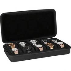 10 platser Klockbox Bärbar resedragkedja Förvaringsväskor Rullarmbandsur Display Organizer Multifunktionell Anti-Drop Stötsäker Hållare Klocka Display - Svart (En-Storlek)