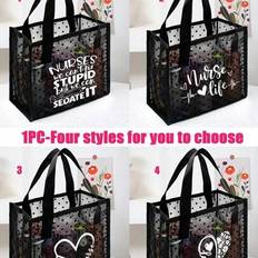 1pc Classic Black Heart Mesh Portable Handheld Cosmetic Bag With Nurse Print, Breathable Mesh Suitable For Dorm, Home, Outing, Beach Vacation, Perfect - Multicolor