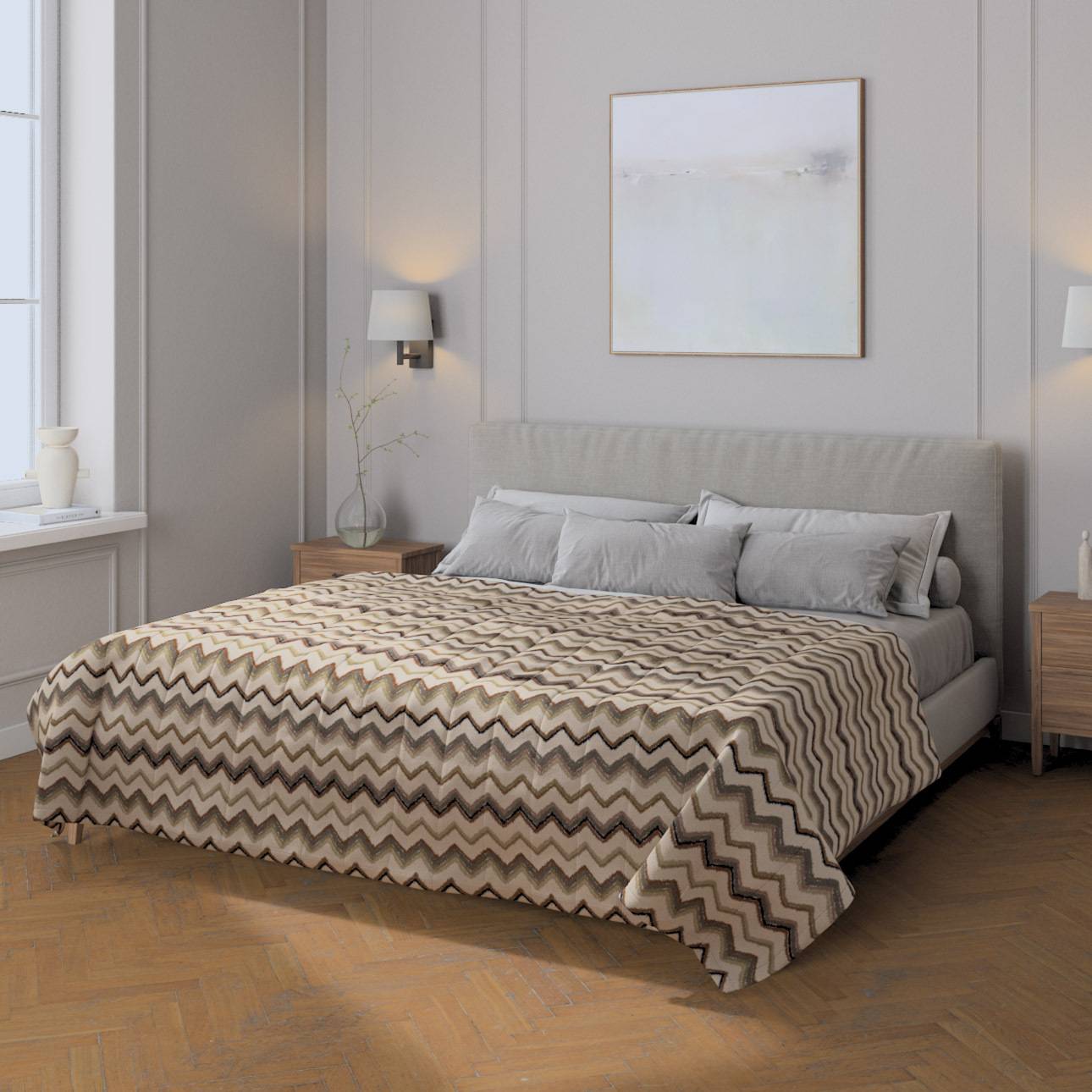 Sengetæppe quiltet<br/>10cm striber, Bouclé flerfarvet, Cosy Home