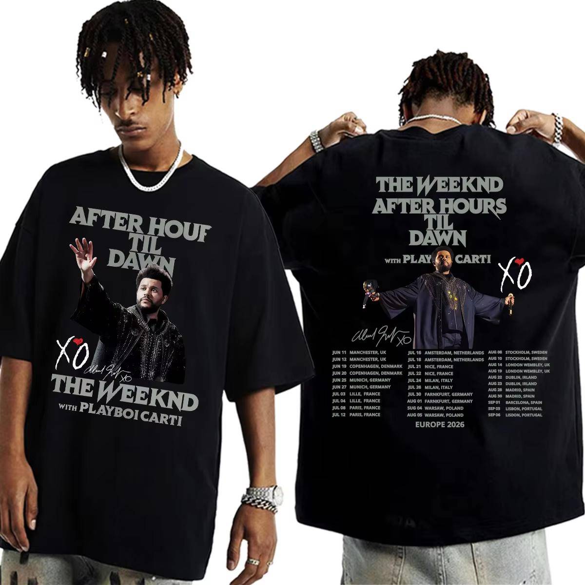 The Weeknd After Hours Til Dawn Europa 2026 Turné Konsert Herr Harajuku Hip Hop Vardaglig Överdimensionerad Bekväm unisex cm black