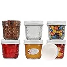 megusta!® Set med 6 konserveringsburkar 280 ml | glas diamantmönster | lock vitt | som syltburkar | för dessert + pesto | frysning + bakning | + 12 etiketter