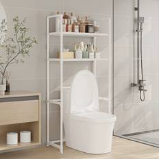TEMU 1pc Adjustable Bathroom Storage Rack, Metal Pipe And Plastic Interface, Moisture-proof Organizer For Small Spaces, Essential Rentalers Must-have, Standing Shelf, Standing Shelf