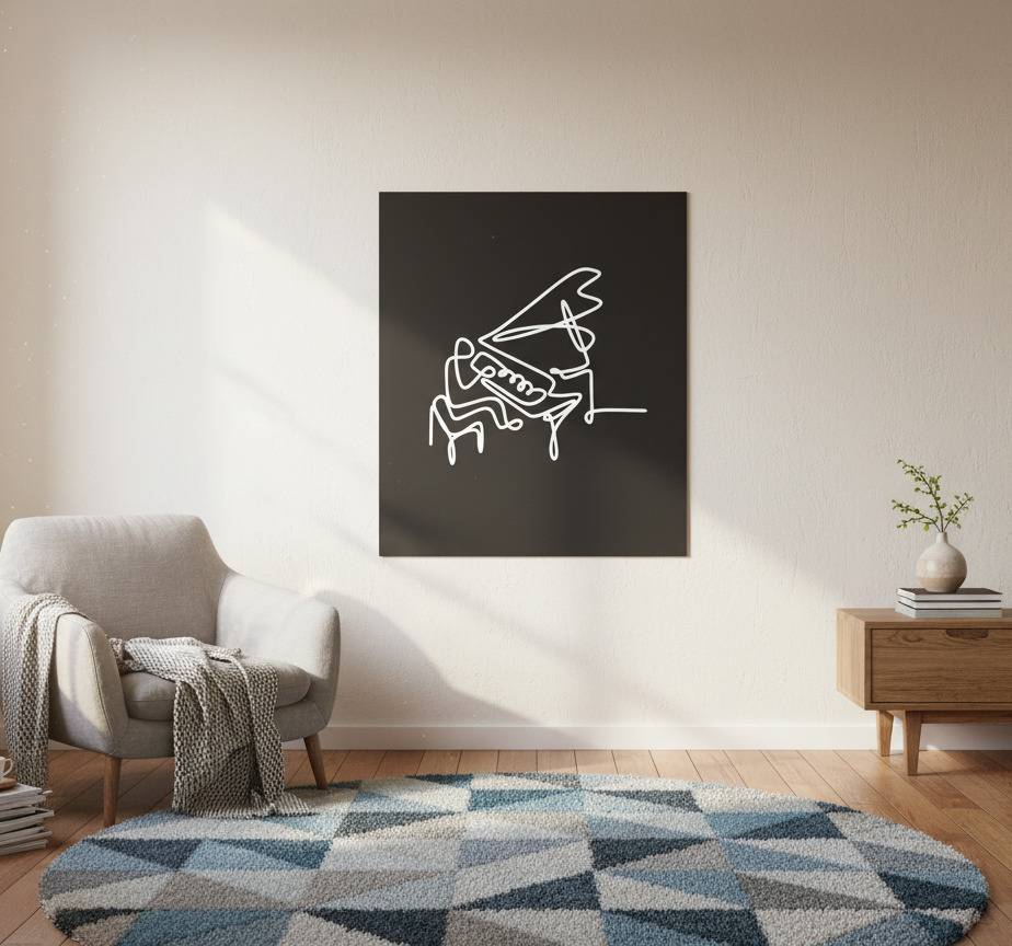 Poster vardagsrum söt pianolinjeillustration