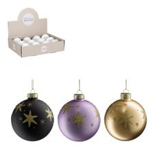 Julekugle med guldglimmer stjerner 8 cm i dia -Sort