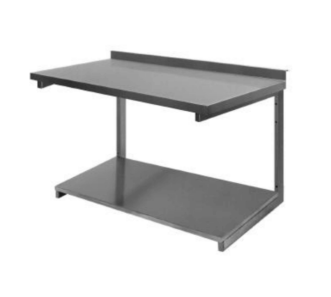 Stålbordplade m. vanger+underhylde, 600 mm dyb, Mange længder (Bredde: 1400)