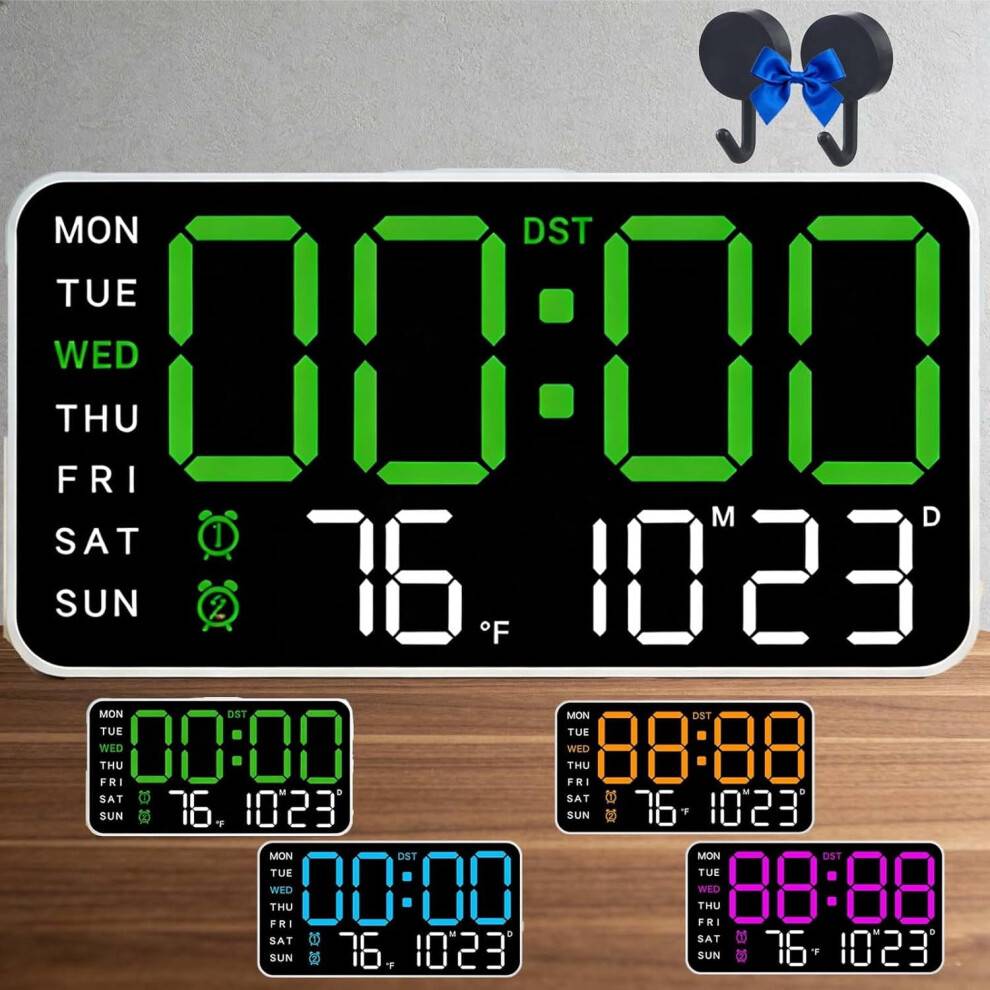 LED digital väggklocka 9,5-tums skärm med tid, datum och temperatur