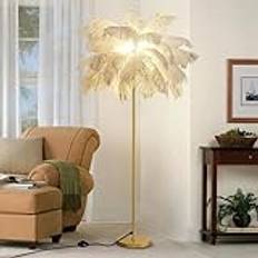 MiaJJooLi Fjäder golvlampa vardagsrum strutsfjäder lampskärm LED golvlampor vardagsrum tonåring flickor golvlampor med G4 glödlampa