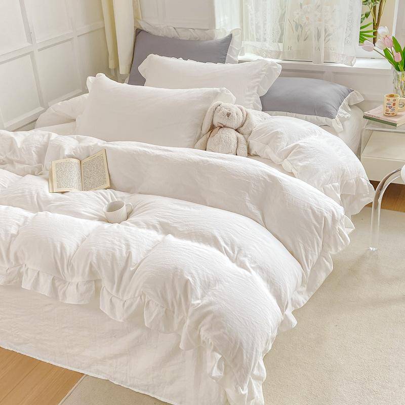 Pink Princess Wind Class A Tvättad bomull Spets Quilt Set Fyrdelad lakan Sovsal Bed Tredelad Princess Wind