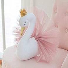 Baby plantskola 3d väggdekoration montera kawaii fylld elefant / giraff / zebra vägg hängande leksaker barnrum dekor jul - Rosa svan