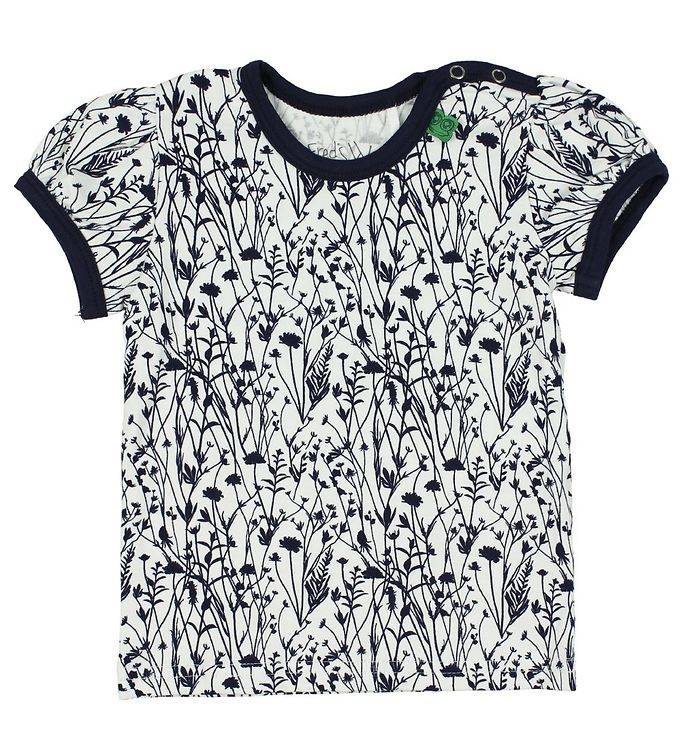 Freds World T-shirt - Creme/Marinblå m. Blommor - Freds World - 56 - T-shirt