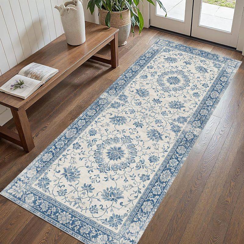 VIKAMA Vintage Floral Long Hallway Runner Rug, Durable Washable Hallway Mat, Non-Slip Entryway Decorative Carpet