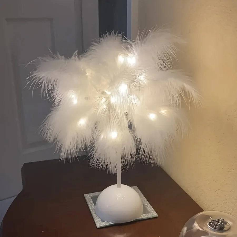 FeatherLuxe Lampa - Fängslande Bordslampa för Värme och Atmosfär - Vit