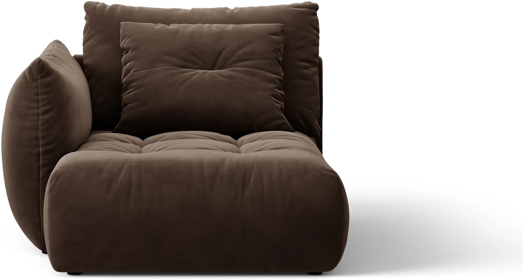 Chaiselong daybed venstrevendt Micadoni Bloom modulsofa, mørkebrun velour Bluvel 48, B112xD152xH97 cm.