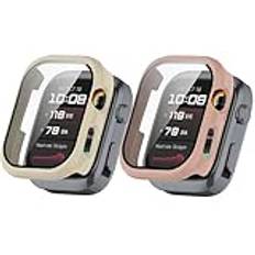 2-pack fodral för Huawei Watch D2, ultratunt, heltäckande hårt PC-proctectivfodral, lätt stötsäkert stötsäkert stötdämpande skydd med härdat glas (beige/rosa)