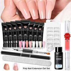 113 st. polygel-kit för naglar med förlängningsverktyg, 8 st. 20 ml akryl, klar rosa nagelförlängningsgel, snabbbyggande gel för nagelförlängning med - Multifärgad