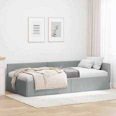 vidaXL Hjørnesengramme Lysegrå 90 x 200 cm Stof og Ingeniørtræ